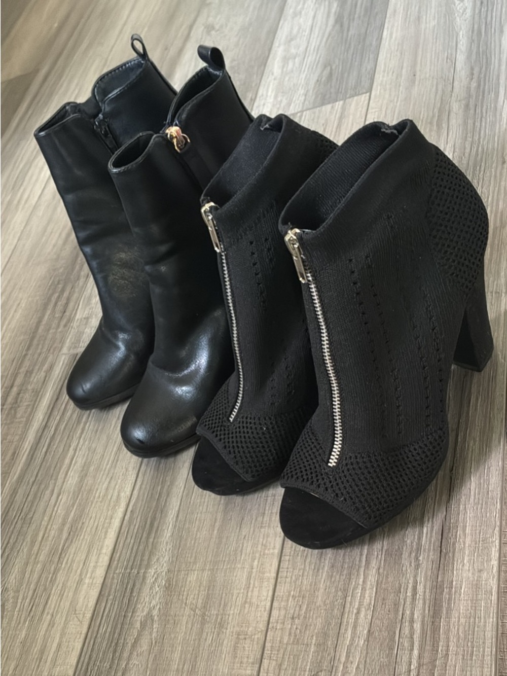 Black Knit Peep-Toe/Zip Ankle Boots - Women 8/8.5